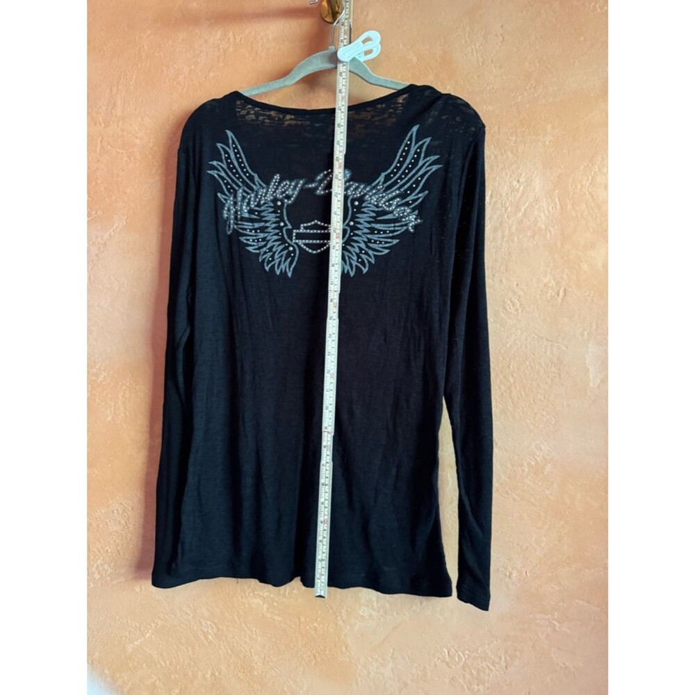 Harley Davidson Sheer Burnout Long Sleeve Wing Graphic Y2K Top Large - Picture 4 of 8